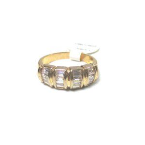 18KGE Gold Plated Band With Clear CZ Cubic Zirconia Baguettes Ring 50MILS